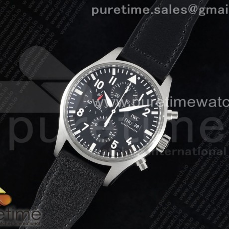 AZ공장 IWC 파일럿 크로노그래프 스틸 블랙다이얼 블랙가죽스트랩 Pilot Chrono SS AZF 1:1 Best Edition Black Dial on Black Leather Strap A7750