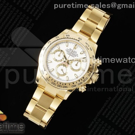OM공장 롤렉스 스틸 데이토나 옐로우골드금통 화이트다이얼 브레이슬릿 Daytona 116508 YG OMF Best Edition White Lume Dial on YG Bracelet A7750 (Slim Movement)