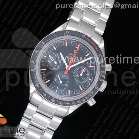 OM공장 오메가 스피디 튜즈데이 울트라맨 스틸 블랙다이얼 브레이슬릿 Speedmaster Speedy Tuesday 2 ‘Ultraman’  SS Bracelet Manual Winding Chrono Movement