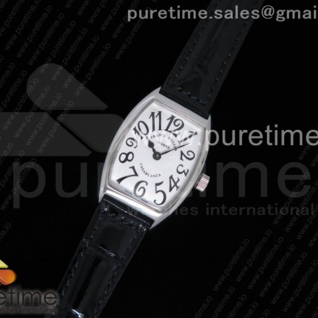OX공장 프랭크뮬러 카사블랑카 레이디스 스틸 화이트다이얼 블랙가죽스트랩 Casablanca Ladies SS White Textured Dial on Black Leather Strap Jap Quartz
