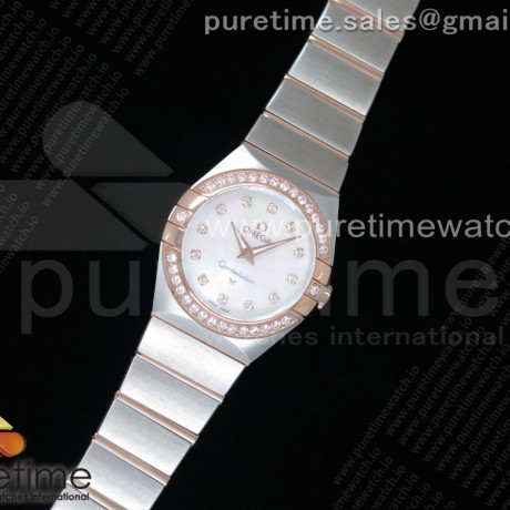 ZF공장 오메가 컨스텔레이션 로즈골드 콤비 27 자개다이얼 Constellation Ladies 27mm SS/RG White MOP Dial Diamonds Bezel & Markers on SS/RG Bracelet ETA Quartz