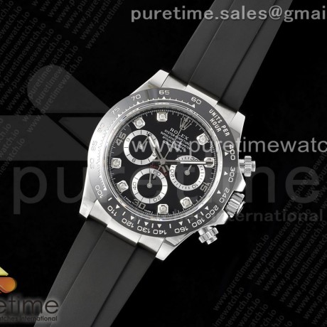 Noob공장 롤렉스 세라믹 데이토나 8p다이아몬드인덱스 러버스트랩 Daytona 116519 Noob 1:1 Best Edition Black Diamonds Dial on Oysterflex Strap SA4130눕