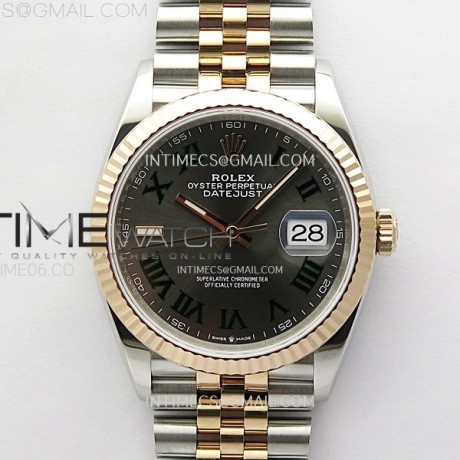 VS공장 롤렉스 데이저스트 36 로즈골드콤비 슬레이트로만다이얼 쥬빌레브레이슬릿 윔블던 DateJust 36 SS 126231 904L SS/RG VSF 1:1 Best Edition Gray Dial Roman Markers on Jubilee Bracelet VS3235