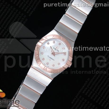 K11공장 오메가 컨스텔레이션 27MM 로골 자개다이얼 브레이슬릿 Constellation Ladies 27mm SS/RG White MOP Dial Diamonds Markers on SS/RG Bracelet ETA Quartz