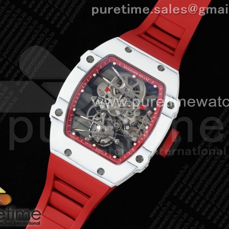 RM공장 리차드밀 RM027-02 화이트풀카본케이스 스켈레톤다이얼 러버스트랩 나달에디션 Nadal Real Tourbillon RMF Best Edition White Forge Carbon Red Inner Bezel on Red Rubber Strap