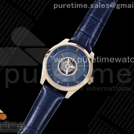 JB공장 오메가 드빌 뚜르비용 로골 블루다이얼 가죽스트랩 De Ville Tourbillon RG JBF Best Edition Blue Dial on Blue Leather Strap