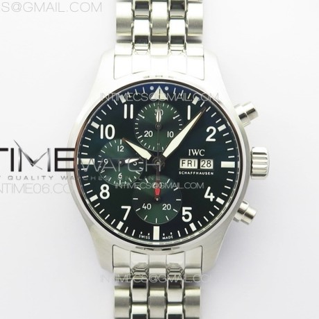 KK공장 IWC 파일럿 크로노그래프 IW388104 브레이슬릿 Pilot Chrono IW388104 KKF Best Edition Green Dial on SS Bracelet A7750 to 69385
