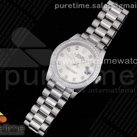 GM공장 롤렉스 데이저스트 31 실버다이얼 브레이슬릿 DateJust 31 Ladies 278289 GMF 316L Steel Silver Dial Diamonds Bezel and Markers on President Syle Bracelet