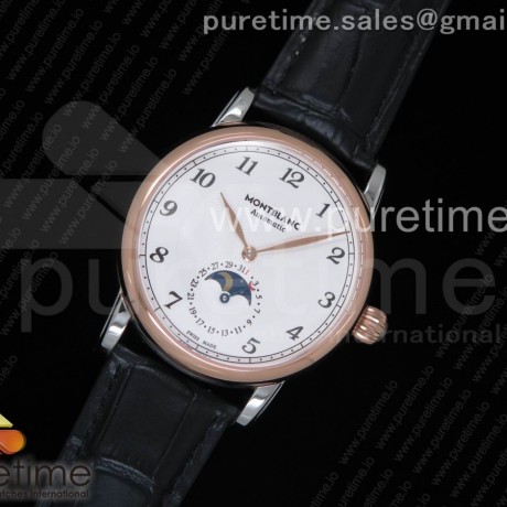 몽블랑 스타 레거시 썬앤문 로즈골드콤비 화이트다이얼 가죽스트랩 Star Legacy Moonphase 42 mm SS White Dial RG Bezel on Black Leather Strap MIYOTA 9015