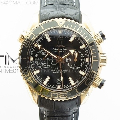 OM공장 오메가 씨마스터 크로노그래프 로즈골드금장 블랙다이얼 가죽스트랩 SEAMASTER PROFESSIONAL CHRONO RG  BLACK CERAMIC BLACK DIAL ON BLACK GUMMY STRAP A9300