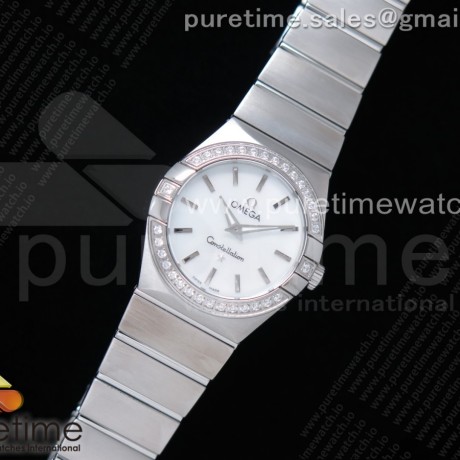 K11공장 오메가 컨스텔레이션 27MM 자개다이얼 브레이슬릿 Constellation Ladies 27mm SS Diamonds Bezel White MOP Dial Stick Markers on SS Bracelet ETA Quartz