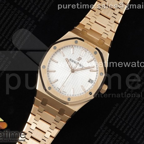ZF공장 오데마피게 로얄오크 15500 로즈골드금통 실버다이얼 브레이슬릿 Royal Oak 41mm 15500 RG ZF 1:1 Best Edition White Textured Dial on RG Bracelet A4302 V2