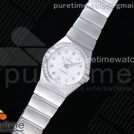 K11공장 오메가 컨스텔레이션 27MM 자개다이얼 브레이슬릿 Constellation Ladies 27mm SS Diamonds Bezel White MOP Dial Diamonds Markers on SS Bracelet ETA Quartz