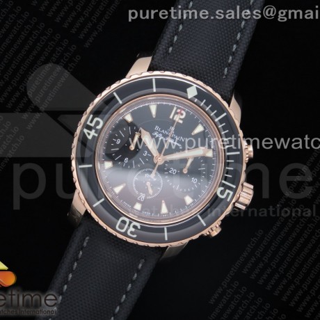 OM공장 블랑팡 피프티패덤즈 크로노그래프 로골 블랙다이얼 블랙나일론스트랩 Fifty Fathoms Chronograph RG Black Dial on Black Nylon Strap A7750