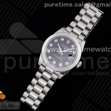 GM공장 롤렉스 데이저스트 31 블랙다이얼 브레이슬릿 DateJust 31 Ladies 278289 GMF 316L Steel Black Dial Diamonds Markers on President Syle Bracelet