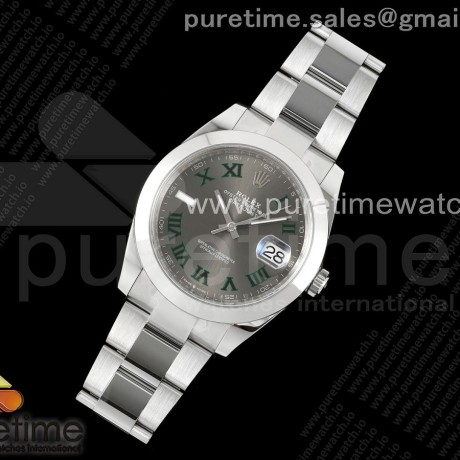 C+공장 롤렉스 데이저스트 41 스틸 슬레이트로만다이얼 돔베젤 오이스터브레이슬릿 윔블던 DateJust 41 126330 C+F 1:1 Best Edition 904L Steel Gray Dial Green Roman on SS Oyster Bracelet VR3235 씨플러스