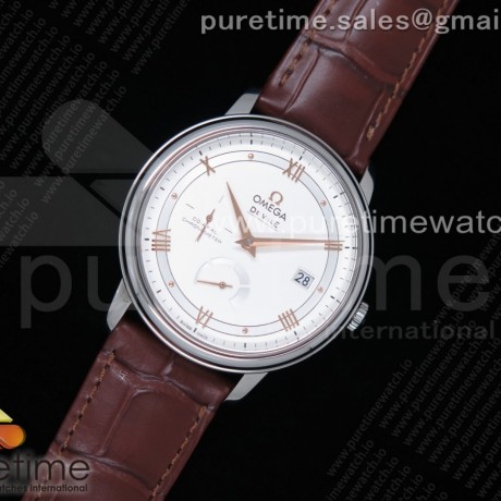 ZF공장 오메가 드빌 프레스티지 파워리저 화이트다이얼 가죽스트랩 De Ville Prestige Real PR SS White Dial RG Hands on Brown Leather Strap MIYOTA 9015