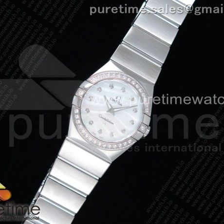K11공장 오메가 컨스텔레이션 27MM 자개다이얼 브레이슬릿 Constellation Ladies 27mm SS Diamonds Bezel White MOP Textured Dial Diamonds Markers on SS Bracelet ETA Quartz