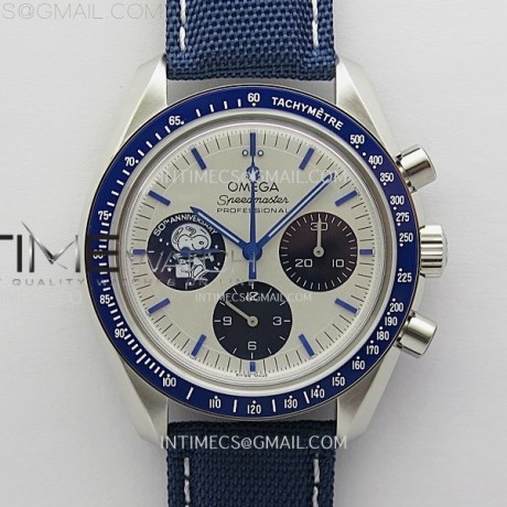 N1공장 오메가 스피드마스터 스누피 스틸 블루앤화이트 페브릭스트랩 Speedmaster Professional "Silver Snoopy Award" 50th Anniversary N1F 1:1 Best Edition A3861