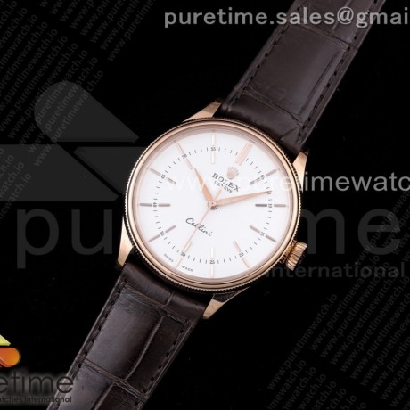GM공장 롤렉스 셀리니 50505  로골 화이트다이얼 가죽스트랩 Cellini 50505 RG White Dial Stick Markers on Brown Leather Strap SA3132