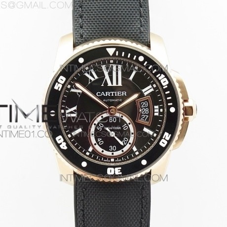 TF공장 칼리브 드 까르띠에 다이버 로즈골드금장 블랙다이얼 나일론스트랩 Calibre De Cartier Diver Black RG  Black Nylon Strap A23J