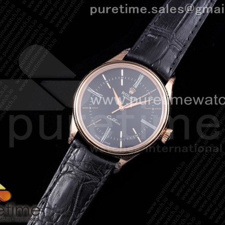 GM공장 롤렉스 셀리니 50505  로골 블랙다이얼 가죽스트랩 Cellini 50505 RG Black Dial Stick Markers on Black Leather Strap SA3132