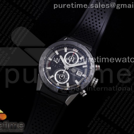 XF공장 칼리버호이어 블랙다이얼 러버 43MM Calibre Heuer 01 Chrono SS Black Dial on Black Rubber Strap A1887