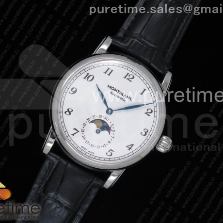 몽블랑 스타 레거시 썬앤문 스틸 화이트다이얼 가죽스트랩 Star Legacy Moonphase 42 mm SS White Dial on Black Leather Strap MIYOTA 9015