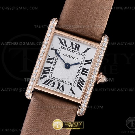 F1공장 까르띠에 탱크 머스트 스몰 로즈골드금통 다이아몬드베젤 브라운스트랩 Cartier Tank Must Small Dia RG/LE Wht F1F Sw Qtz