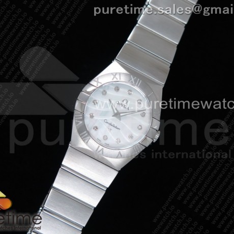K11공장 오메가 컨스텔레이션 27MM 자개다이얼 브레이슬릿 Constellation Ladies 27mm SS White MOP Textured Dial Diamonds Markers on SS Bracelet ETA Quartz