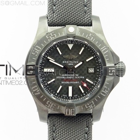 브라이틀링 어벤져2 씨울프 DLC블랙 카본다이얼 나일론스트랩 AVENGER II SEAWOLF DLC V2 BEST EDITION BLACK CF DIAL ON BLACK STRAP A2836(FREE BROWN LEATHER STRAP)