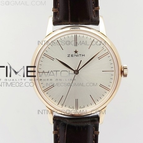 LH공장 제니스 엘리트 로즈골드 실버다이얼 가죽스트랩 ELITE RG SILVER DIAL ON BLACK LEATHER STRAP MIYATA 9015 TO ELITE 6150