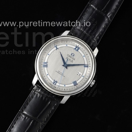 TWS공장 오메가 드 빌 스틸 실버텍스쳐다이얼 블루인덱스 가죽스트랩 De Ville SS TWF 1:1 Best Edition Gray Dial Blue Markers on Black Leather Strap MIYOTA 9015