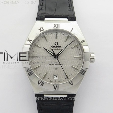 VS SB공장 오메가 컨스텔레이션 실버다이얼 가죽스트랩 Constellation 41mm SS VSF 1:1 Best Edition Silvevr Textured Dial on Black Leather Strap A8800