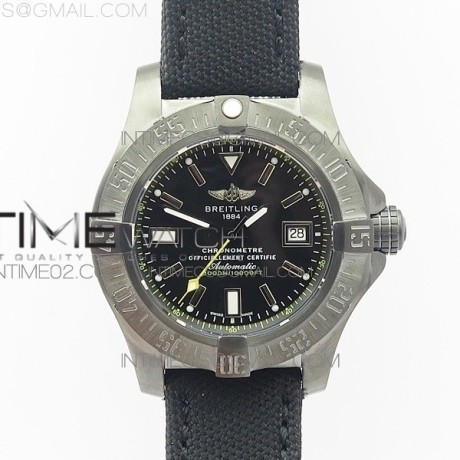 브라이틀링 어벤져2 씨울프 DLC블랙 옐로우세컨핸즈 나일론스트랩 AVENGER II SEAWOLF DLC V2 BEST BLACK DIAL STICK MARKERS YELLOW SECOND HAND ON BLACK STRAP A2836 (FREE BROWN LEATHER STRAP)