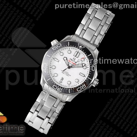 TWS공장 오메가 씨마스터 다이버 300M 스틸 화이트다이얼 브레이슬릿 Seamaster Diver 300M TWS 1:1 Best Edition Black Ceramic White Dial on SS Bracelet A8800