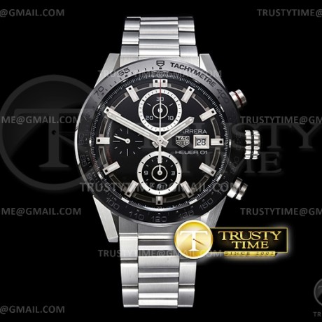 XF공장 칼리버호이어 블랙다이얼 43MM Carrera Cal. Heuer 01 SS/SS Black XF A1887 Chrono
