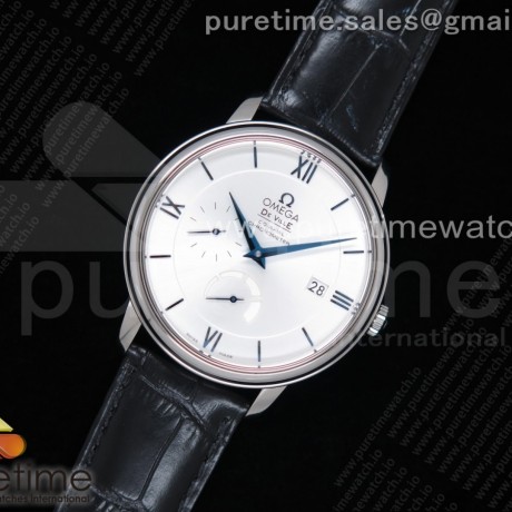 ZF공장 오메가 드빌 프레스티지 파워리저 화이트다이얼 가죽스트랩 De Ville Prestige Real PR SS White Dial Blue Markers on Black Leather Strap MIYOTA 9015