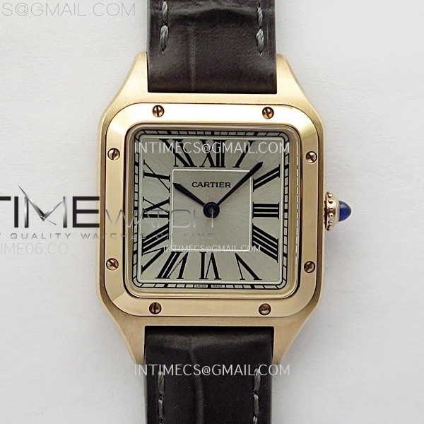 F1공장 까르띠에 산토스 뒤몽 38mm 로즈골드금통 실버다이얼 블랙가죽스트랩 Santos Dumont 38mm RG F1F Best Edition Silver Dial on Black Leather Strap Quartz