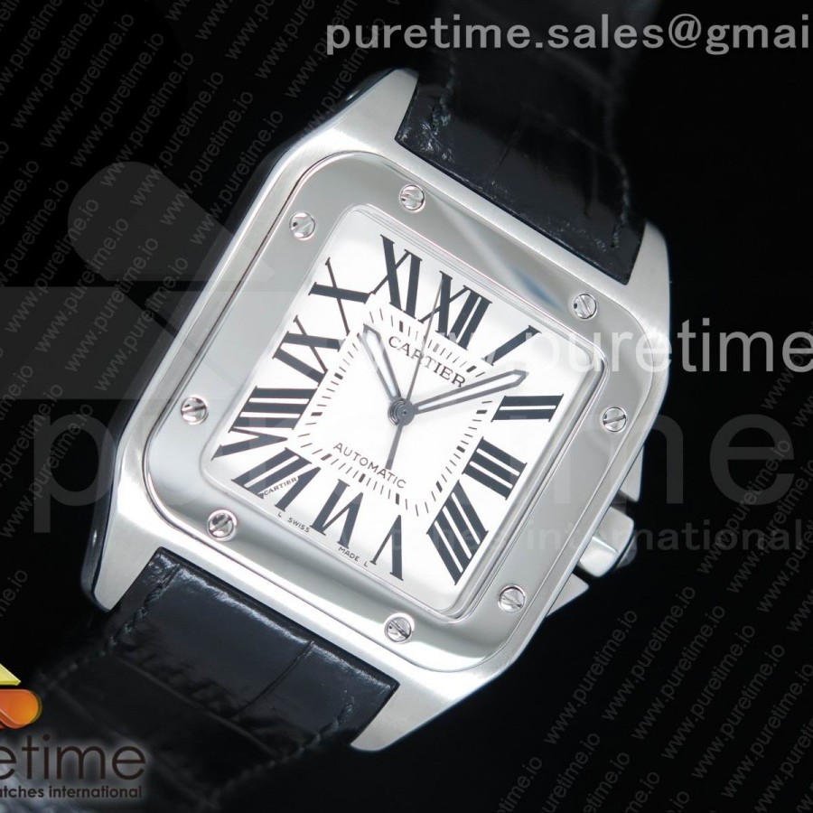 KZ공장 까르띠에 산토스100 라지 스틸 화이트다이얼 가죽스트랩 Santos 100 38mm SS White Dial on Pink Leather Strap A2824