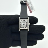 F1공장 까르띠에 탱크 머스트 스몰 다이아몬드베젤 블랙스트랩 Cartier Tank Must Small Dia SS/LE Wht F1F Sw Qtz
