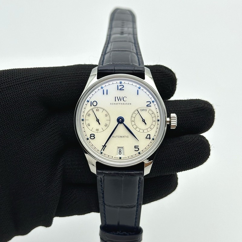 APS공장 IWC 포르투기저 스틸 화이트다이얼 블루가죽스트랩 Portugieser Automatic 42mm SS APSF 1:1 Best Edition White Dial Blue Marker on Blue Leather Strap A52011