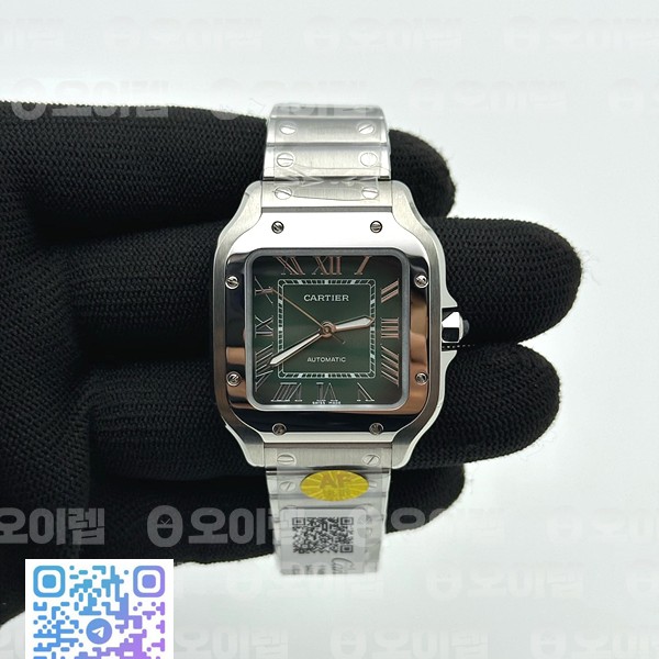 AF공장 까르띠에 산토스 미디움 그린다이얼 브레이슬릿 Santos de Cartier 35mm SS AF 1:1 Best Edition Green Dial on SS SmartLinks Bracelet MIYOTA 9015