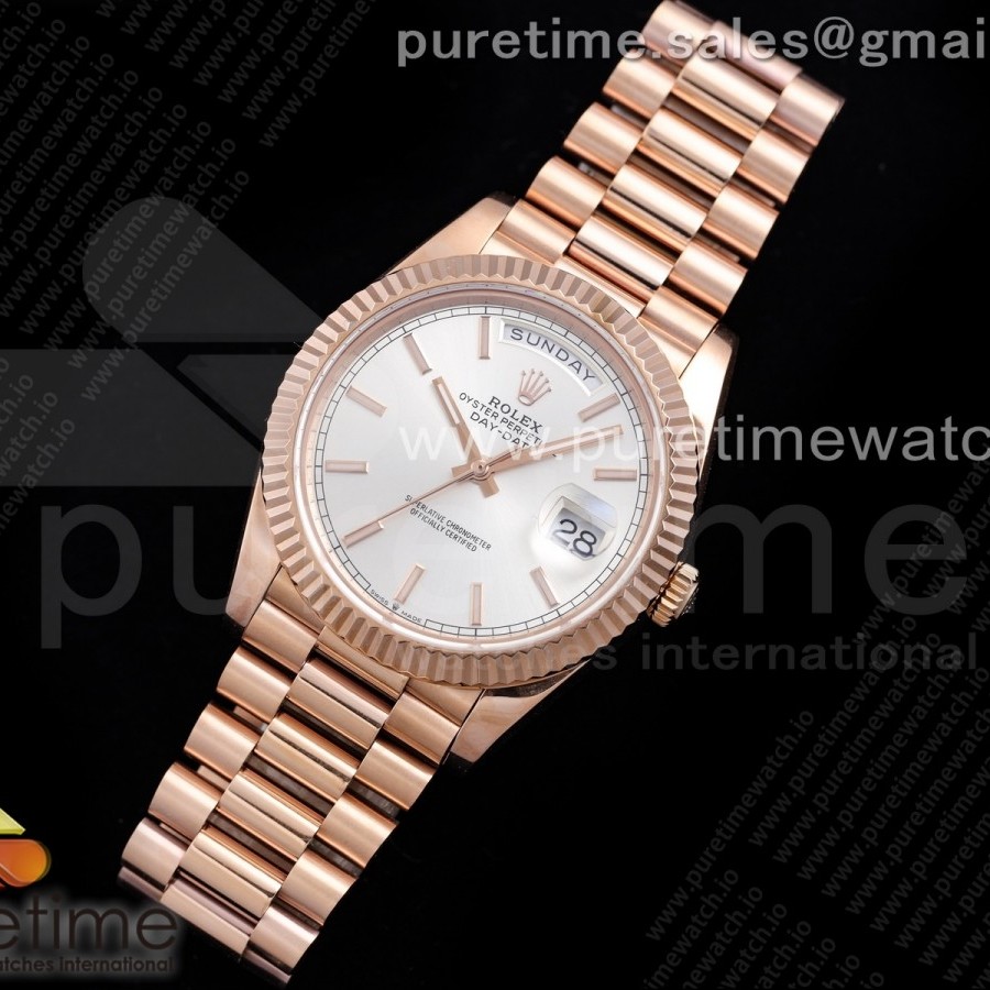 GM공장 롤렉스 데이데이트 40 로골 실버다이얼 2836 Day Date 40 RG 904L Steel GMF 1:1 Best Edition Silver Stick Dial on RG Bracelet A2836