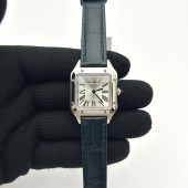 F1공장 까르띠에 산토스 뒤몽 38mm 실버다이얼 블루가죽스트랩  Santos Dumont 38mm SS F1F Best Edition Silver Dial on Blue Leather Strap Quartz