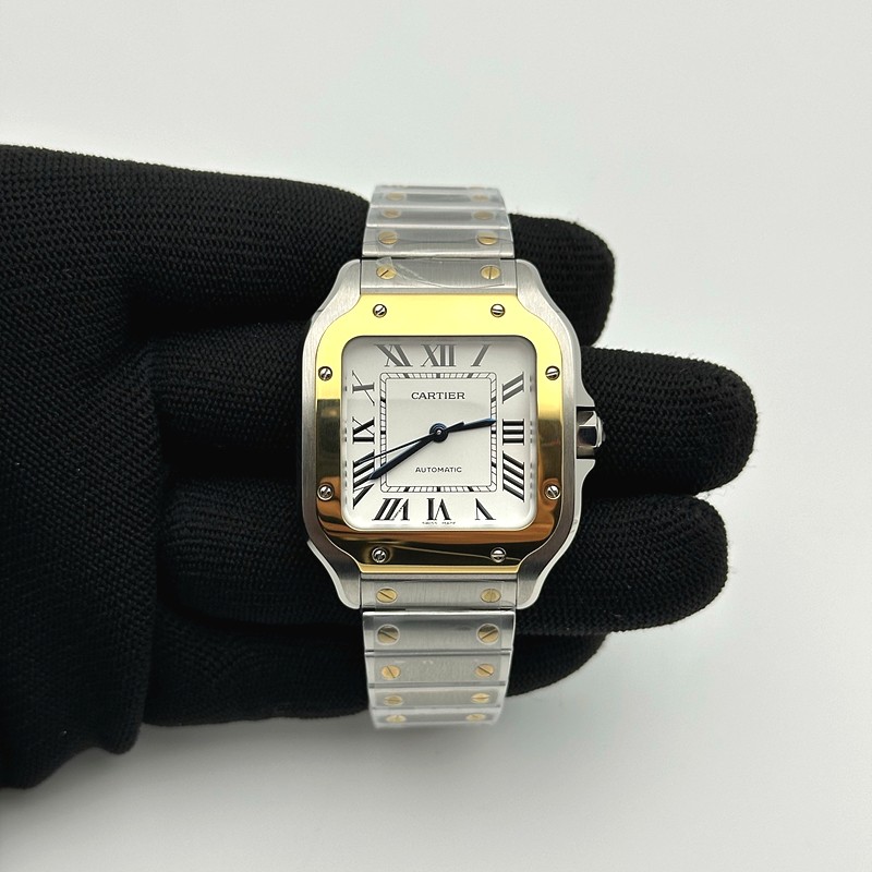 BV공장 까르띠에 산토스 2018 미디움 옐로우골드콤비 화이트다이얼 스마트링크브레이슬릿 Santos De Cartier Ladies 35mm YG/SS Wht BVF MY9039