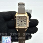 F1공장 까르띠에 산토스 뒤몽 43.5mm 로즈골드금통 실버다이얼 브라운스트랩 Santos Dumont 43.5mm RG F1F Best Edition Silver Dial on Brown Leather Strap Quartz