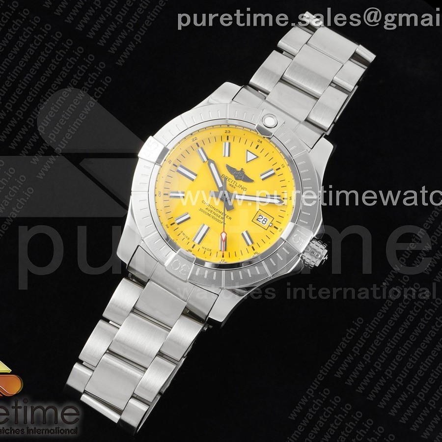 TF공장 브라이틀링 어벤져 43 스틸 옐로우다이얼 브레이슬릿 Avenger Automatic 43mm SS TF 1:1 Best Edition Yellow Dial on SS Bracelet A2824