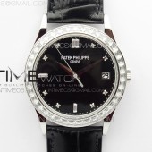ZF공장 칼라트라바 블랙다이얼 가죽스트랩 Calatrava 5298P-012 SS T Crystal Bezel ZF 1:1 Best Edition Black Dial on Black Leather Strap A324CS