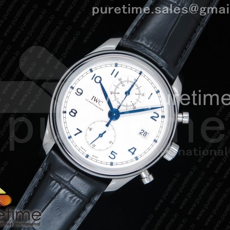 ZF공장 IWC 포르투기저 크로노그래프 클래식 42mm 화이트다이얼 가죽스트랩 IWC Portugieser Chrono Classic 42 IW390302 White Dial Blue Markers on Black Leather Strap A7750